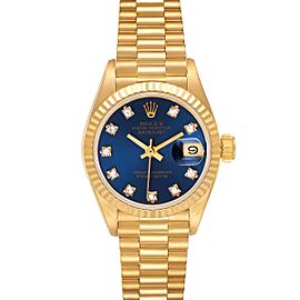 Rolex President Datejust Yellow Gold Blue Diamond Dial Ladies Watch