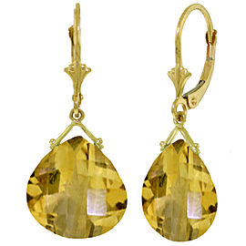 17 CTW 14K Solid Gold Leverback Earrings Checkerboard Cut Citrine
