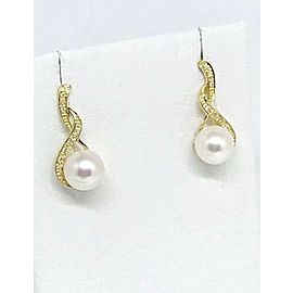 Diamond Akoya Pearl Earrings 14k Gold Large 9.15 mm Certified $1,950