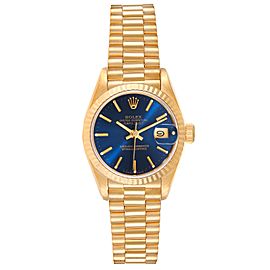 Rolex President Datejust 26 Yellow Gold Blue Dial Ladies Watch