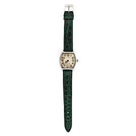Vintage 1934 Art Deco Illinois Wrist Watch Green Crocodile Band