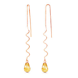 14K Solid Rose Gold Threaded Dangles Earrings with Citrine