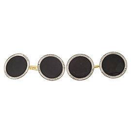 Vintage 1920 Concave 14k Platinum Onyx Double Sided Cuff Links