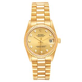 Rolex President Datejust 31 Midsize Yellow Gold Diamond Ladies Watch