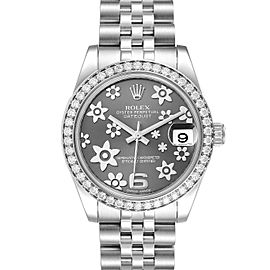 Rolex Datejust Midsize 31 Steel Floral Dial Diamond Ladies Watch
