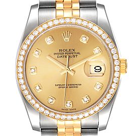 Rolex Datejust 36 Steel Yellow Gold Champagne Dial Diamond Watch