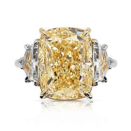 11 CARAT CUSHION CUT NATURAL FANCY LIGHT YELLOW DIAMOND ENGAGEMENT RING PLATINUM & 18K GOLD GIA CERTIFIED 10 CT FLY SI1 BY MIKE NEKTA
