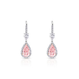 Ayla Carat Pear Shape Earth Mined Carats Fancy Intense Pink Diamond Earrings. GIA