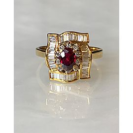 18K Yellow Gold Oval Ruby Diamond Ring