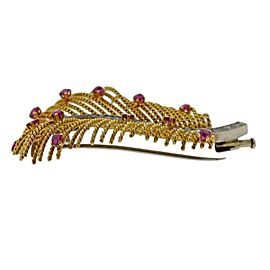 Gold Diamond Ruby Feather Brooch Pin