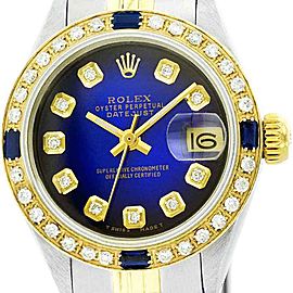 Rolex Datejust Oyster Perpetual Stainless Steel/18K Gold Blue Vignette Diamond Womens Watch