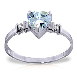0.98 CTW 14K Solid White Gold Ring Natural Aquamarine Diamond