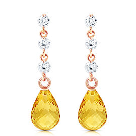 14K Solid Rose Gold Earrings withDiamonds & Citrines