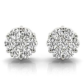 New 14k White Gold 0.88 carat Diamond Cluster Stud Earrings