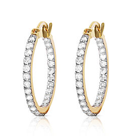 0.75 CTW 14K Solid Gold Hoop Earrings Natural Diamond