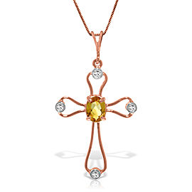 14K Solid Rose Gold Cross Necklace withNatural Diamonds & Citrine