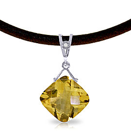 8.76 CTW 14K Solid White Gold Leather Necklace Diamond Citrine