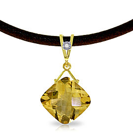 8.76 CTW 14K Solid Gold Leather Necklace Diamond Citrine