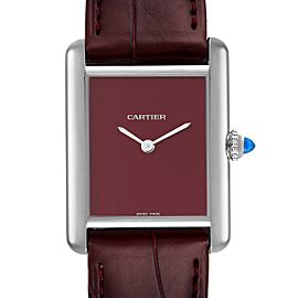 Cartier Tank Must Large Steel Red Dial Ladies Watch