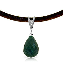 15.51 CTW 14K Solid White Gold Leather Necklace Diamond Emerald