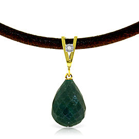 15.51 CTW 14K Solid Gold Leather Necklace Diamond Emerald
