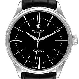 Rolex Cellini Dual Time White Gold Black Dial Mens Watch