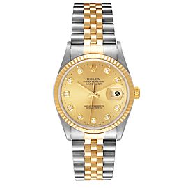 Rolex Datejust Steel Yellow Gold Diamond Dial Mens Watch