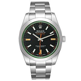 Rolex Milgauss Black Dial Green Crystal Steel Mens Watch