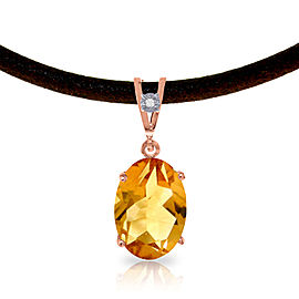 14K Solid Rose Gold & Leather Necklace withDiamond & Citrine