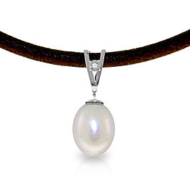 4.01 CTW 14K Solid White Gold Leather Necklace Diamond Cultured Pearl