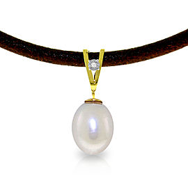 4.01 CTW 14K Solid Gold Leather Necklace Diamond Cultured Pearl