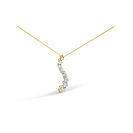 AGS Certified 14K Yellow Gold 3.0 Cttw Baguette and Brilliant Round-Cut Diamond Journey 18" Pendant Necklace (F-G Color, I1-I2 Clarity)
