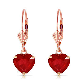 14K Solid Rose Gold Leverback Earrings with Natural Ruby