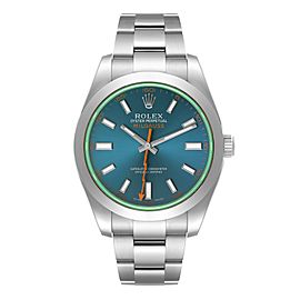 Rolex Milgauss Blue Dial Green Crystal Steel Mens Watch