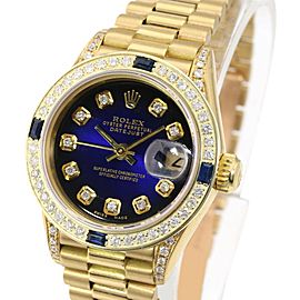 Blue Vignette Lady Datejust 18k Diamond Dial Lugs Diamond Bezel 26mm Watch