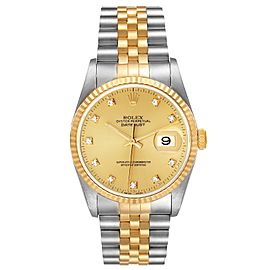 Rolex Datejust Steel Yellow Gold Champagne Diamond Dial Mens Watch