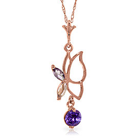 14K Solid Rose Gold Butterfly Necklace with Purple Amethysts
