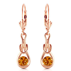 14K Solid Rose Gold Leverback Earrings with Natural Citrines