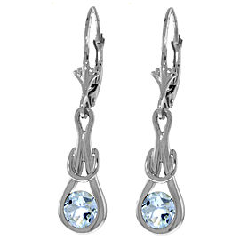 1.3 CTW 14K Solid White Gold Leverback Earrings Natural Aquamarine