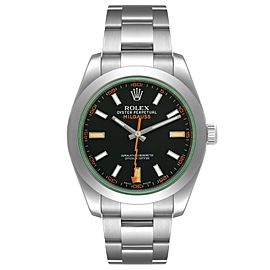 Rolex Milgauss Black Dial Green Crystal Steel Mens Watch