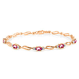 14K Solid Rose Gold Tennis Bracelet with Pink Topaz & Diamonds