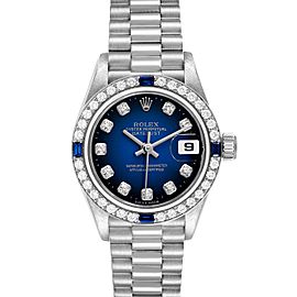 Rolex President Datejust White Gold Diamond Sapphire Ladies Watch