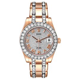 Rolex Pearlmaster 34 Rose Gold Pave Diamond Dial Ladies Watch