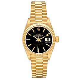 Rolex President Datejust 26 Yellow Gold Black Dial Ladies Watch