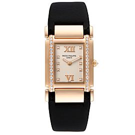 Patek Philippe Twenty-4 Rose Gold Black Strap Diamond Ladies Watch