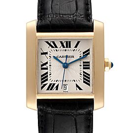 Cartier Tank Francaise Large Yellow Gold Black Strap Mens Watch
