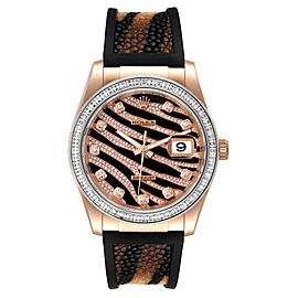 Rolex President Zebra Pave Diamond Dial Rose Gold Unisex Watch