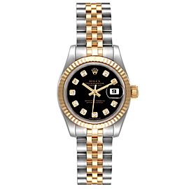 Rolex Datejust Steel Yellow Gold Black Diamond Dial Watch