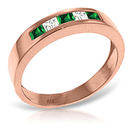 14K Solid Rose Gold Rings with Natural Emeralds & Rose Topaz