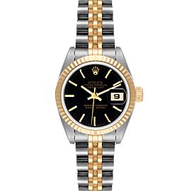 Rolex Datejust Steel Yellow Gold Fluted Bezel Black Dial Ladies Watch